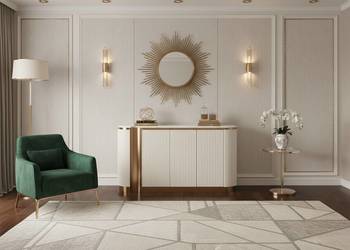 Ryflowana komoda biała złota Nutris Glamour Premium z blatem marmurowym 15…