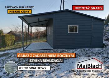 Garaż Blaszany GRAFITOWY+zadaszenie | Magazyn | Schowek  -Maj-BlacH