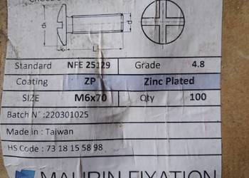 Śruby zamkowe M 6x70 ocynkowane CENA ZA KARTONIK