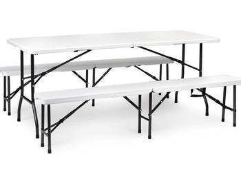 Zestaw cateringowy stół bankietowy 180cm 2 ławki biały ModernHome