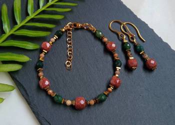 Bransoletka i kolczyki piasek pustyni, agat mszysty i hematyt