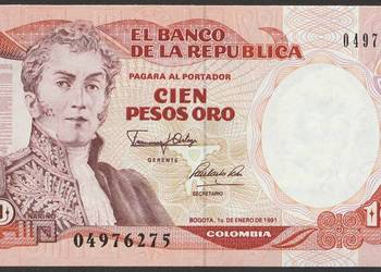 Kolumbia 100 pesos 1991 - stan bankowy  UNC
