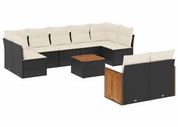 10-cz. zestaw wypoczynkowy do ogrodu poduszki czarny rattan PE WM-3260376