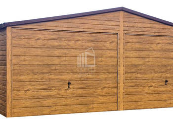 Garaż blaszany 6x6,5m bramy uchylne drewnopodobny rynny ID846