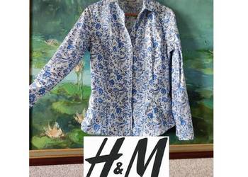 H&M koszula printy wzorki modna z kołnierzykiem casual zapinana  taliowana