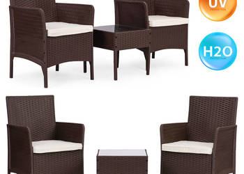 Zestaw mebli ogrodowych 2 fotele + stolik szkło hartowane brązowy MultiGar…