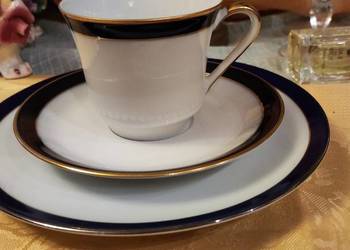 Duży zestaw śniadaniowy porcelana Bavaria kobalt złoto
