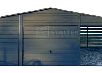 Garaż blaszany 6x6m - wiata 3m - 2x Brama - drzwi Antracyt Dach ST176