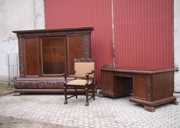 Reprezentacyjny komplet gabinetowy z 1920 roku biurko biblio