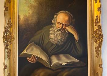 Portret Żyda na płótnie stara rzeźbiona drewniana rama