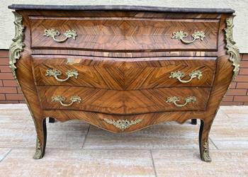 Komoda francuska Ludwik z marmurem gięta brzuchatka bombka beczka antyk