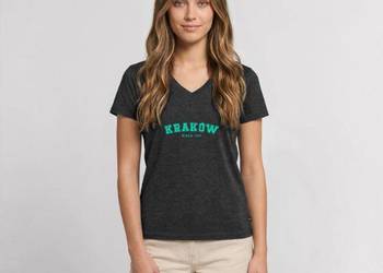Ekologiczna damska koszulka z dekoltem w serek Premium KRAKÓW