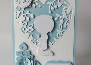 ZAPROSZENIA KOMUNIA CHŁOPIEC W SERCU C6 BŁĘKIT - BIEL