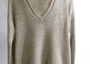 Sweter Lniany 100% Len Oliwkowy Bluzka Dzianinowa Massimo Dutti