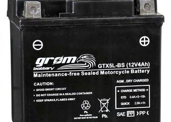 Akumulator motocyklowy GROM GTX5L-BS YTX5L-BS 12V 4Ah 80A P+