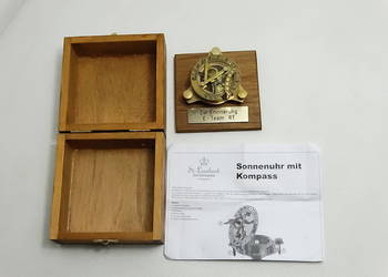 Mosiężny Zegar Słoneczny Z Kompasem St. Leonhard Drewniane Pudełko Retro