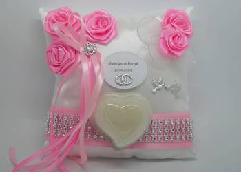 Poduszka Na OBRĄCZKi Róż i Srebro OZDOBA ŚLUB Wesele Wedding