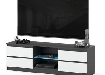 Szafka Stolik Do Salonu Rtv Quattro 4 Szuflady 138cm Pojemna Szara Biała