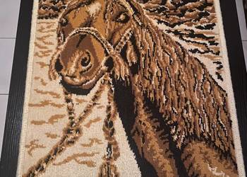 Makatka ścienna głowa konia vintage PRL gobelin kilim 50x78 cm retro boho