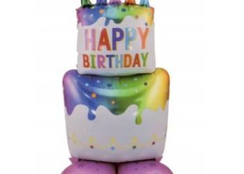 OGROMNY BALON FOLIOWY TORT URODZINOWY STOJĄCY XXL 122cm HAPPY BIRTHDAY