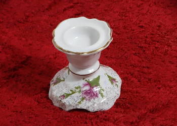 Elegancki świecznik porcelanowy CHODZIEŻ – Vintage, kwiaty, złocenia