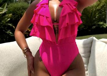 Bikini strój kąpielowy jednoczęściowy neon róż