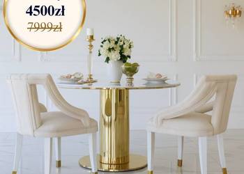 Nowoczesny stół złoty glamour okrągły z marmurowym blatem do jadalni