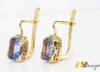 Kolczyki z fluorytem - Złote z kolorowym błękitnym kamieniem -