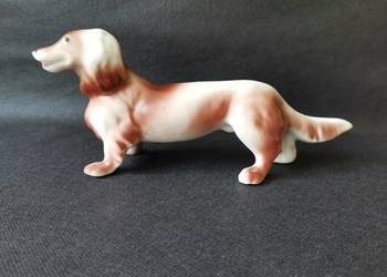 Stara figurka porcelanowa Pies Jamnik porcelana Jan Jezela Katowice PRL