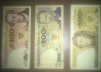 banknoty 100zł, 200zł 500zł z 1982 i 1988