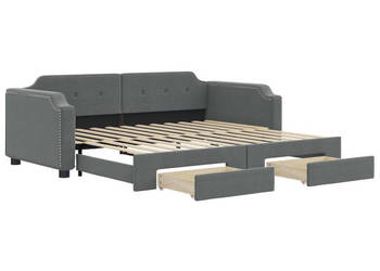 Sofa rozsuwana z szufladami ciemnoszara tkanina 100x200 cm WM-3197676