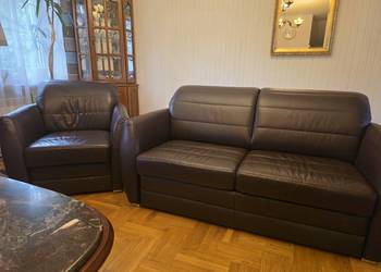 Sofa rozkładana + fotel, skóra naturalna, ETAP Sofa