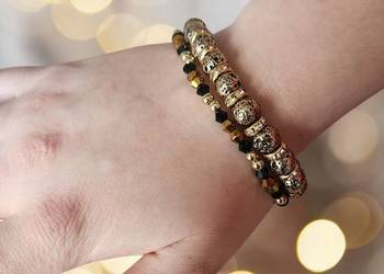 Ręcznie robiony zestaw bransoletek z kamienia lawowego i kryształowych kora