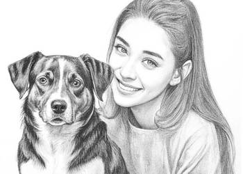Portret kobiety obraz szkic z psem