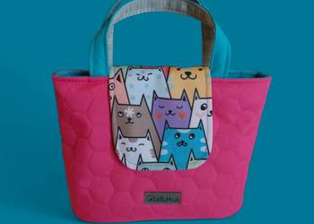 Różowa Torebka Koszyk w KOTKI handmade- WYSYŁKA DZIŚ!