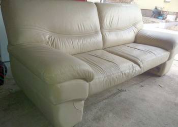 SOFA kanapa bdb rozkładana z funk. spania SKÓRA NATURALNA écru kremowa SOFA