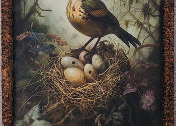 Obraz na płótnie i desce - Ptaszek na gniazdku