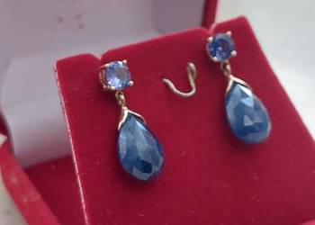 Kolczyki Żółte Złoto 585 (14k), Szafiry, Tanzanite
