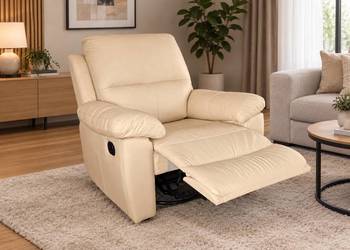 Nowy Fotel RELAX / bujany i Obrotowy / Skóra Naturalna  / Wyprzedaż -50%