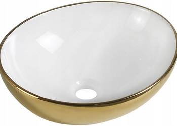 Umywalka nablatowa 40x34 biała złota GOLD
