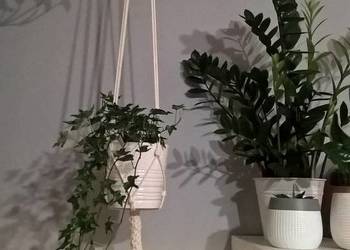 Kwietnik makrama wiszący naturalny - koło drewniane