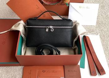 Premium Loro Piana Torebka L19 w pudełku czarna skóra