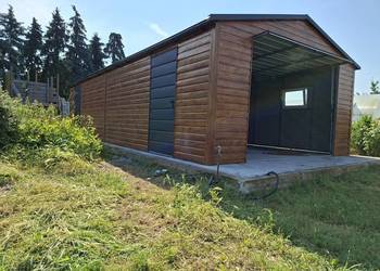 Garaż blaszany drewnopodobny 4.5 x 10 Orynnowanie filc garaż na wymiar