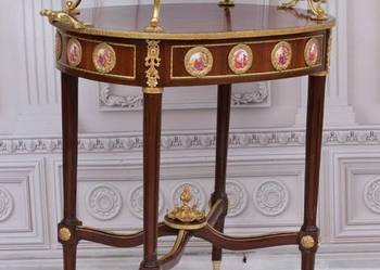 Barokowy Barek na Kołach - Stolik Piętrowy - Medaliony - Drewo + Mosiądz