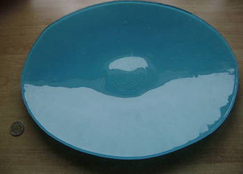 Starocie z PRL - Stare szkło = MISA błękitna 37 cm x 27 cm na owoce