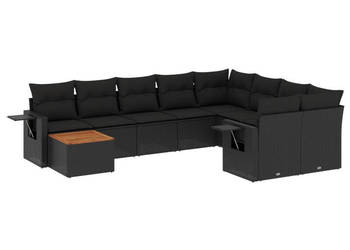 10-cz. zestaw wypoczynkowy do ogrodu poduszki czarny rattan PE WM-3257056