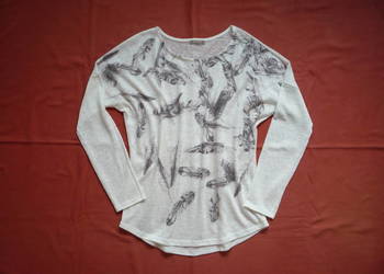 Orsay 40/L 42/XL Bluzka biała szare piórka nietoperz 3/4 rękaw
