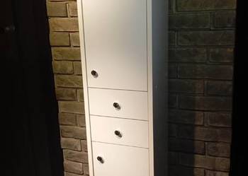 Wysoki biały słupek łazienkowy szafka, półki, szuflady 180,5cm