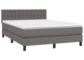 Łóżko kontynentalne z materacem i LED szara ekoskóra 140x200cm WM-3134229