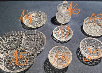 Zestaw szkła kryształowego – miseczki, patera i cukierniczka (nr 14–20)